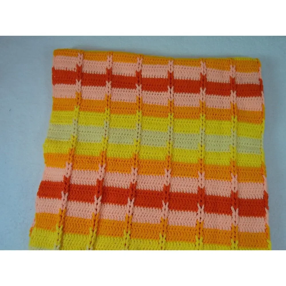 Crochet Knitted Throw Blanket Handmade Granny Multicolour Boho  58 X 46
